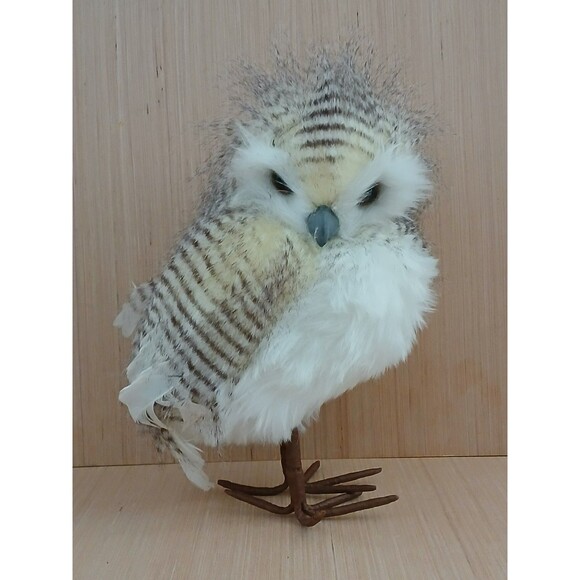 Realistic Furry Feathered Owl Figurine Large Standing Decoration 10.5 Inches - Picture 1 of 10